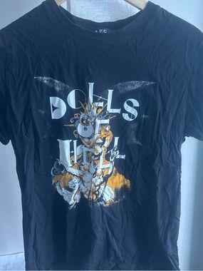 A.P.C. Black Short Sleeve Graphic Tee with White and Gold Print